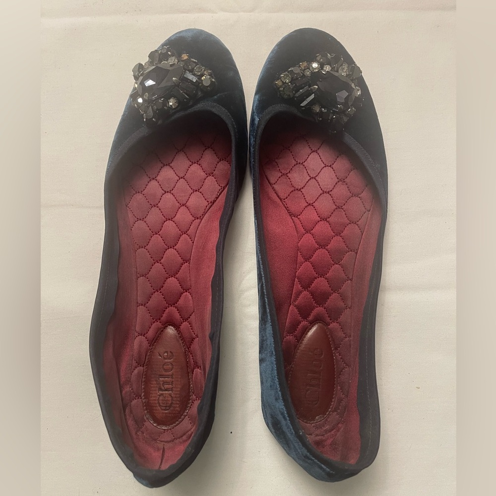 Chloe Velvet Flats with Embellished Detail